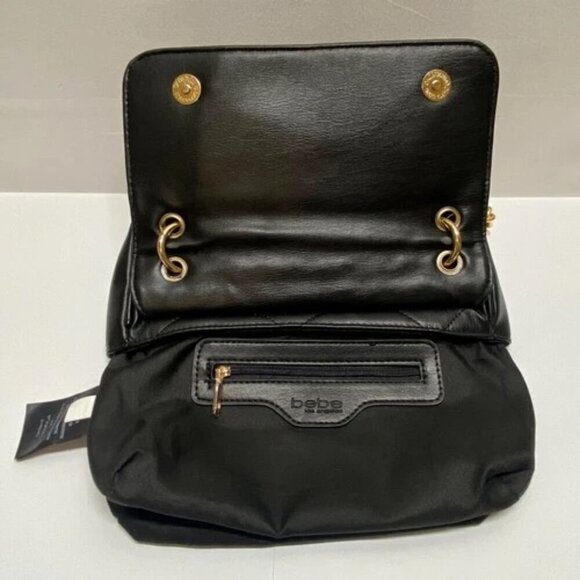 Bebe Gia Crossbody Shoulder Bag Quilted Faux Leather Gold Chain Strap Logo GUC - Picture 14 of 15